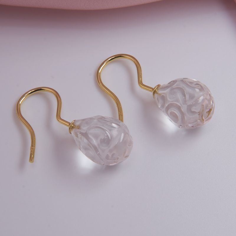 Ohrhänger Bergkristall Tropfen graviert